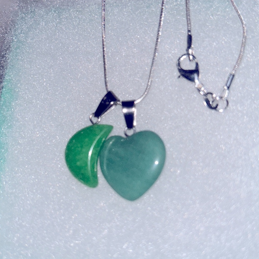 Bobo hippie Jade Moon and heart Silver 16" Neckla…